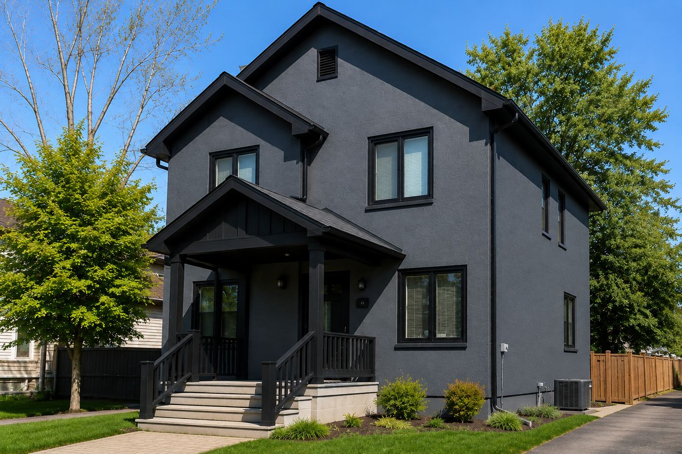 Home exterior after repainting in ash grey