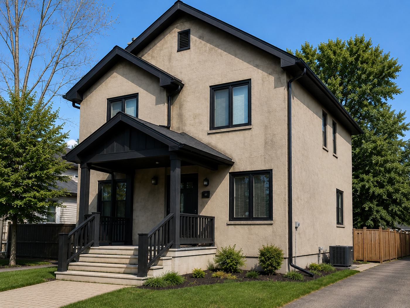Home exterior before repainting, beige stucco